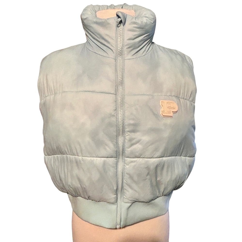 PINK Victoria's Secret Light Blue‎ Puffer Vest Cropped Full Zip Women's Size L